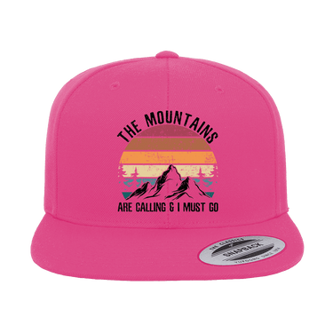 Hiking The Mountains Are Calling Printed Flat Bill Cap